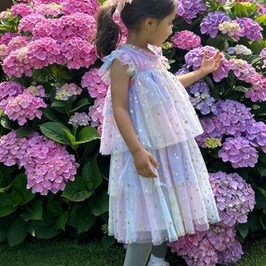 Toddler pastel dress with metallic foil stars